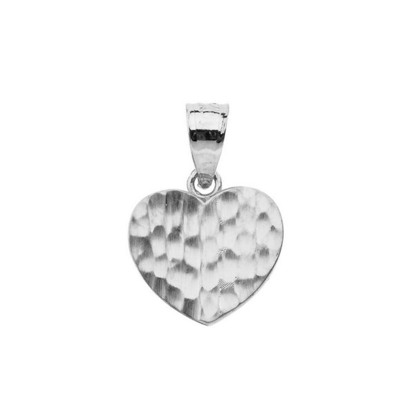 10k White Gold Hammered Mini Heart Small Necklace
